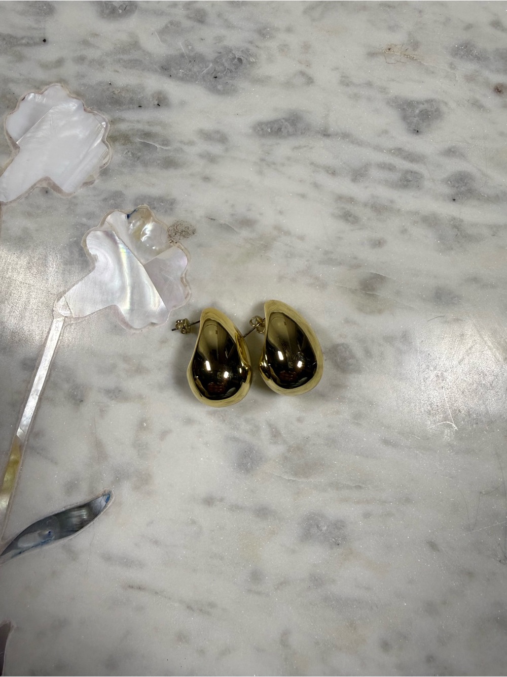 Gold Teardrop Dome Stud Earrings - Women Jewelry